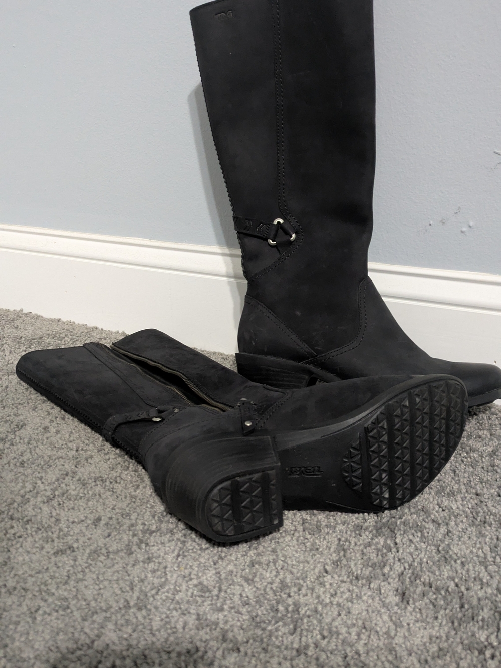 Teva Black Over-the-Knee Faux Suede Boots with Side Buckle